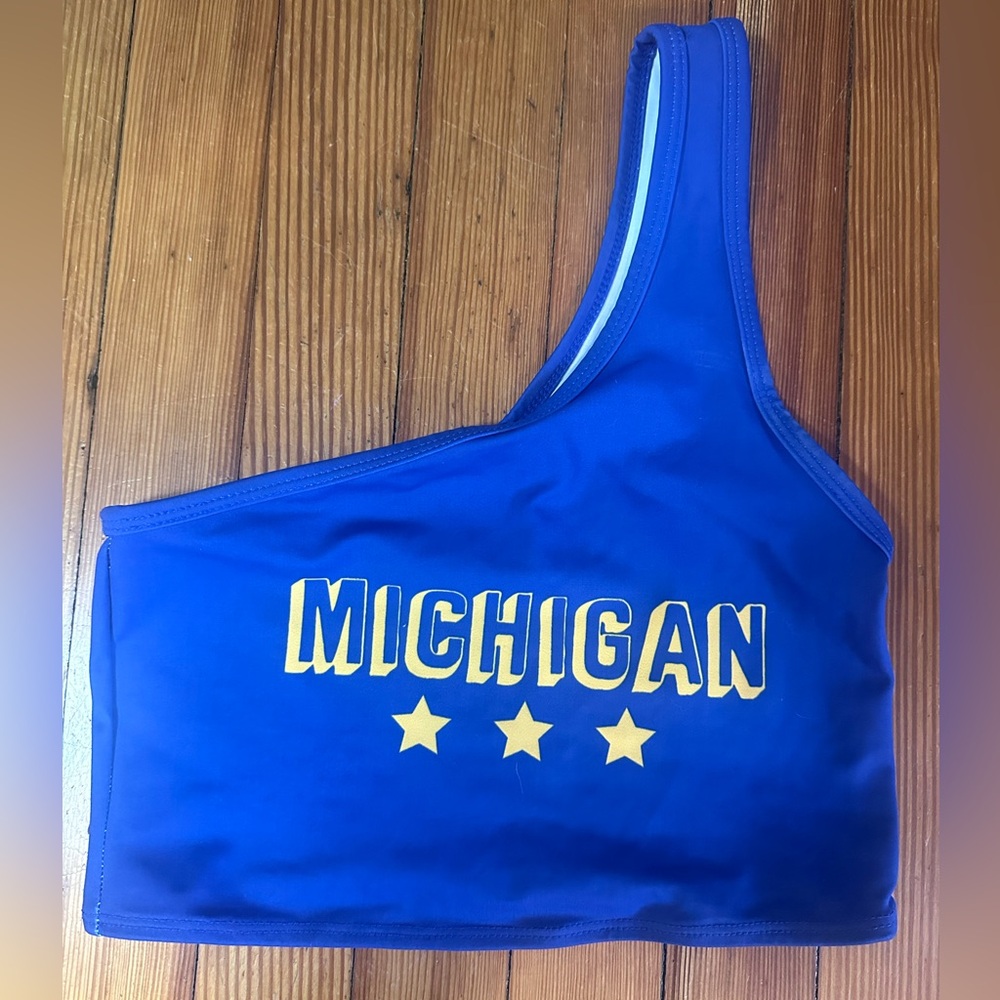 Blue Michigan One-Shoulder Top